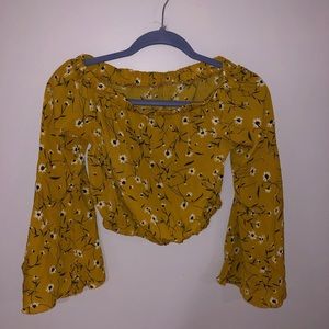 Off the shoulder sunflower crop top